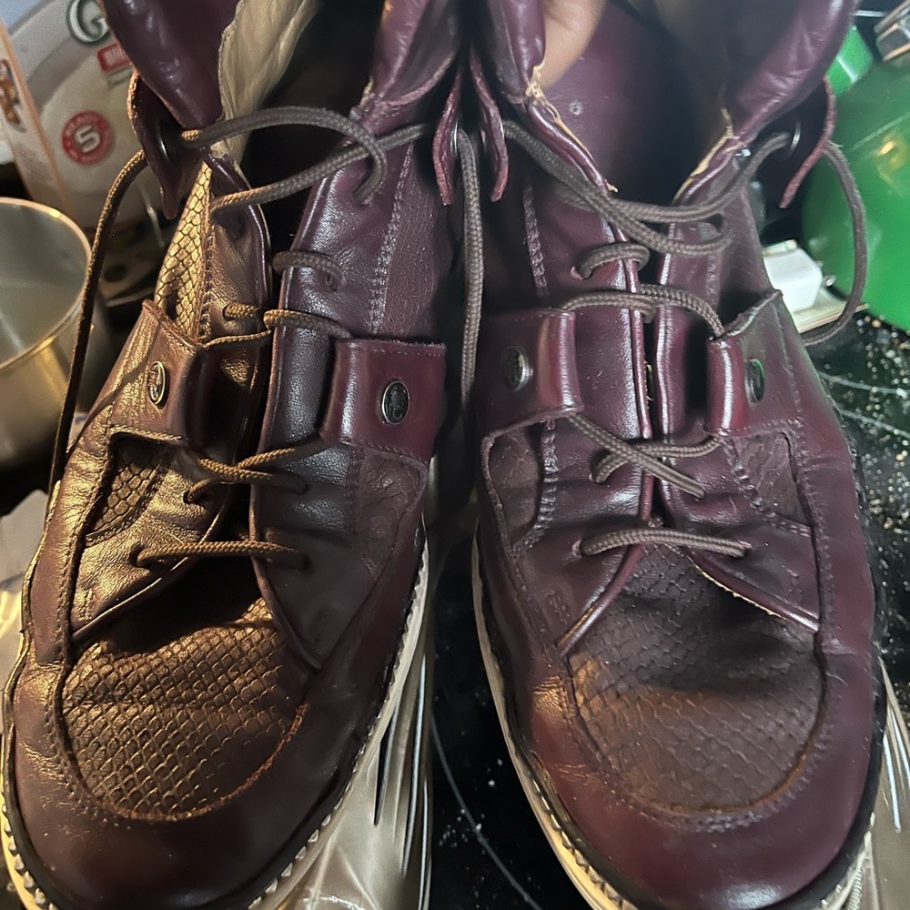 Jimmy Choo Men's Burgundy Leather Athletic Sneakers
